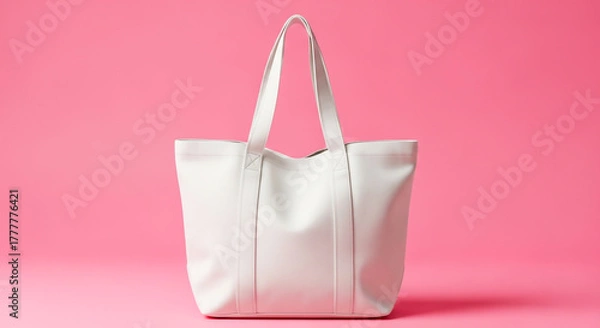 Obraz White tote bag isolated on pink background, a simple and elegant accessory , ai generated image