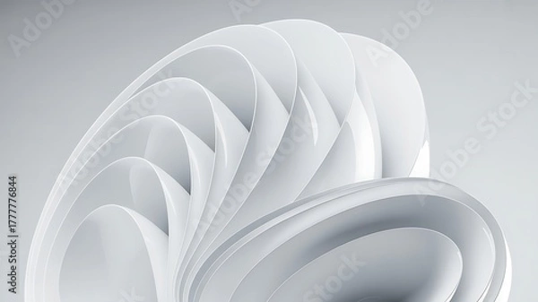 Fototapeta Abstract flowing white and light blue organic shapes with smooth curves against a soft gray background
