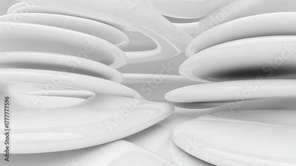 Fototapeta Abstract white organic shapes with smooth curves and shadows creating a modern minimalist background