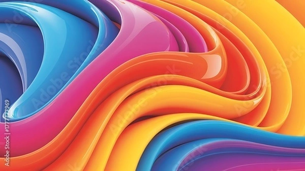 Fototapeta Vibrant swirling abstract background with fluid waves of bright colors and smooth textures