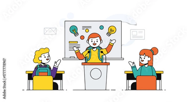 Fototapeta Students Collaboration in Classroom Presenting Their Ideas and Sharing Insights to Each Other