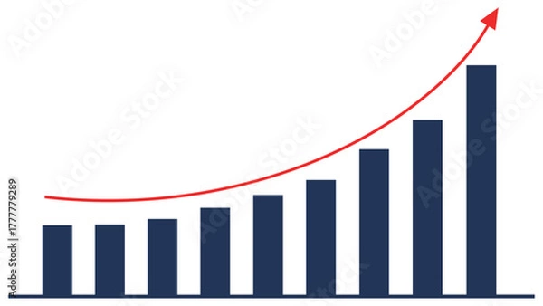 Fototapeta シンプルな青い棒グラフと赤色の上昇矢印が示す進歩と成功のビジョン