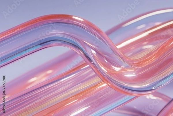 Fototapeta Abstract swirling iridescent tubes with pink and blue highlights