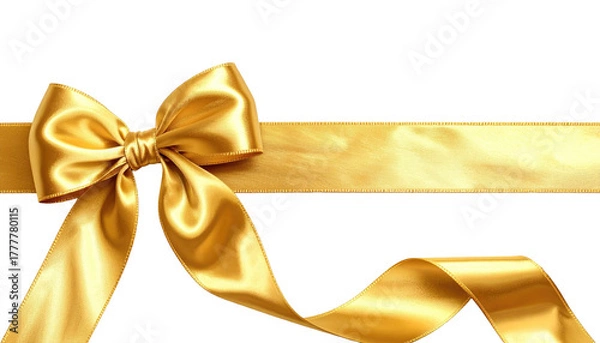 Obraz A luxurious golden satin ribbon tied in an elegant bow across a transparent background. A golden ribbon with a bow creating a festive and elegant presentation.