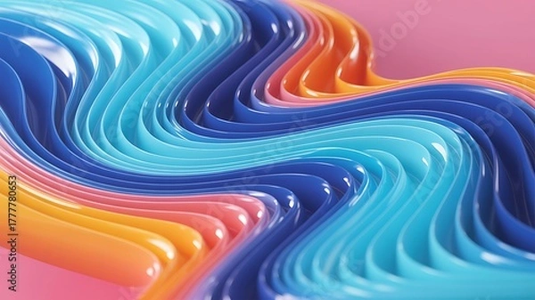 Fototapeta Vibrant wavy abstract background with flowing colors of blue orange and pink in a smooth texture