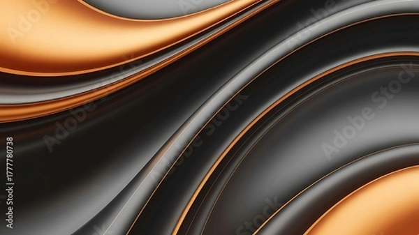 Fototapeta Abstract flowing waves of metallic copper and dark gray creating a luxurious and modern background texture