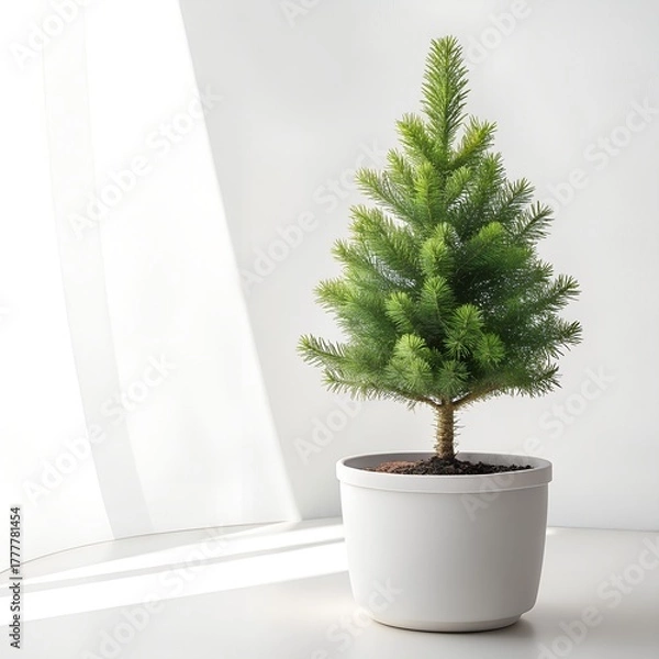 Obraz Mini Potted Christmas Tree: Small Live Evergreen in White Pot