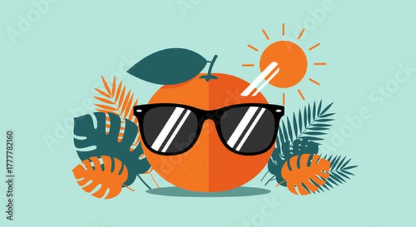 Fototapeta Summer Vibe Featuring Fruit With Sunglasses And Tropical Vibes For Warm Days Ahead