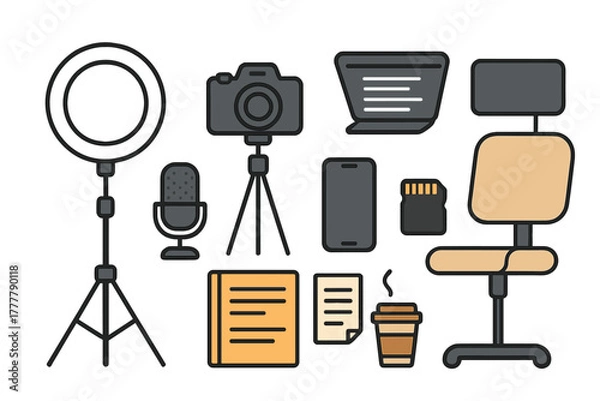 Fototapeta Essential equipment and tools for modern digital content creators and streamers