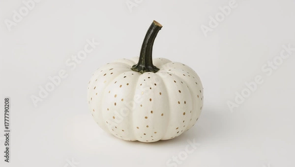 Fototapeta Elegant white pumpkin with golden polka dots perfect for fall decor