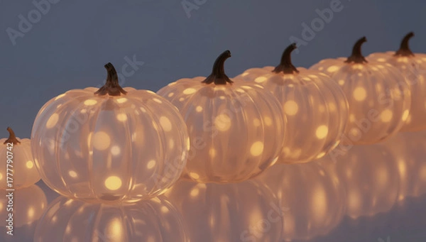 Fototapeta Glowing Pumpkin Decorations for Halloween and Autumn Festive Season