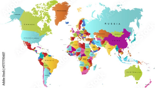 Obraz World map. Color modern vector map. Silhouette map