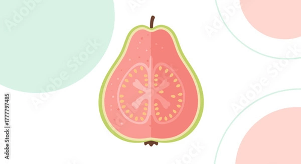 Fototapeta Vibrant Guava Slice Illustration On Minimalistic Background Design Aesthetic Focus