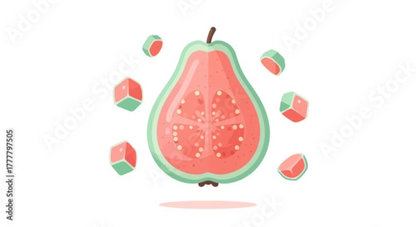 Fototapeta Vibrant Guava Slice Illustration Showing Color Palette and The Fruit Elements