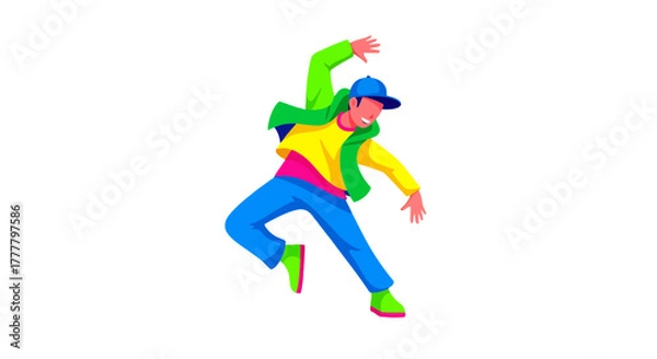 Fototapeta Vibrant Hip-Hop Dancer in Colorful Attire Depicted Against a Black Background