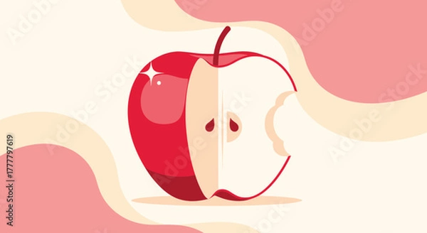 Fototapeta Vibrant Illustrated Apple Slice Design on Abstract Backgrounds With Fresh Aesthetic Concept