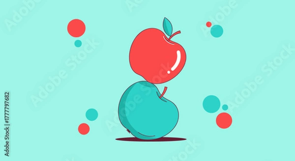 Fototapeta Vibrant Illustrated Apples Stacked On Top Of Each Other And Decorated With Dots