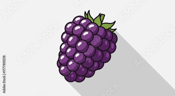 Fototapeta Vibrant Illustration of a Fresh Blackberry with Leaves and a Defined Shadow on White