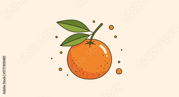 Fototapeta Vibrant Illustration of a Mandarin Orange, Complete with Leafy Sprig and Sparkling Accents
