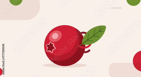 Obraz Vibrant Illustration of a Playful Cranberry Fruit with a Green Leaf Element