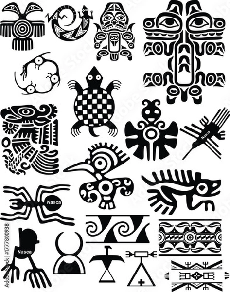 Fototapeta Collection of Ancient Peruvian Nasca Culture Symbols and Glyphs