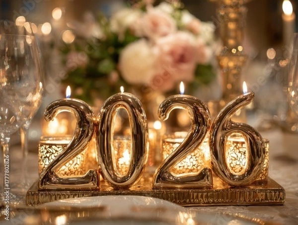 Fototapeta 2026 candles on a festive table with floral decor
