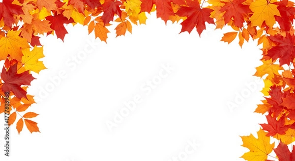 Fototapeta Autumn leaves frame isolated on transparent background for fall season design