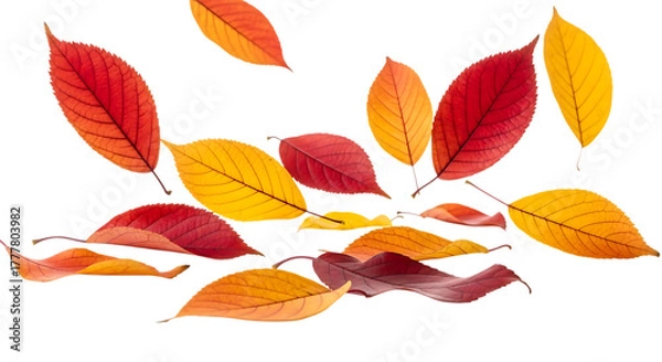 Fototapeta Falling autumn leaves isolated on transparent background