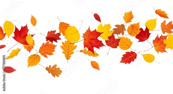 Fototapeta Autumn leaves falling isolated on transparent background for seasonal decoration
