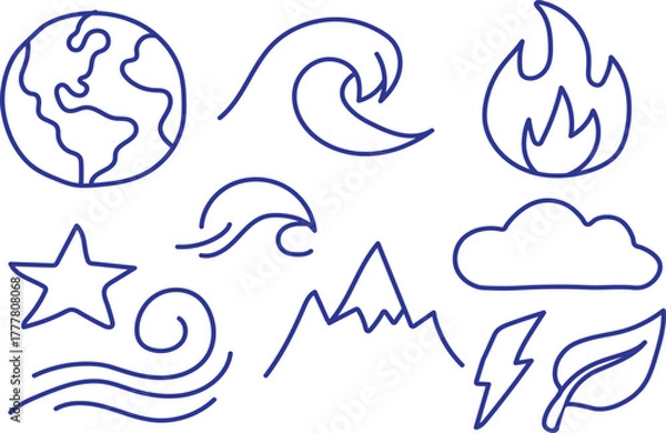 Obraz Simple hand drawn icons representing natural elements and celestial bodies