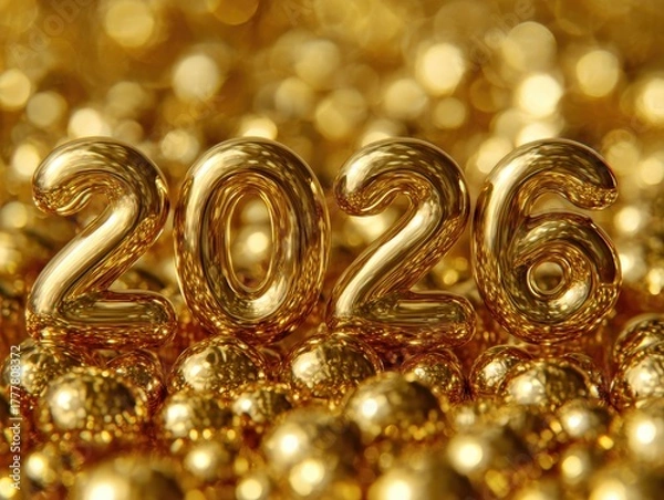 Fototapeta Golden 2026 numbers on a bokeh background