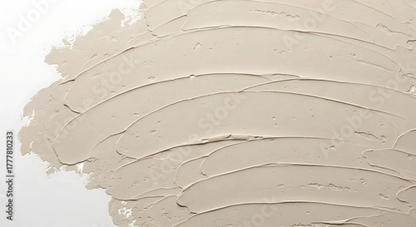 Fototapeta Vector illustration of textured beige plaster or clay applied with a trowel, creating organic, wavy strokes on a clean white background, ideal for artistic or cosmetic themes