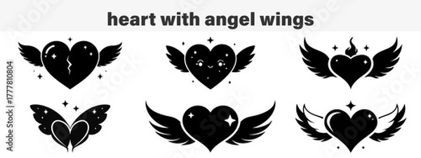 Obraz Heart with Angel Wings Vector Icon Set