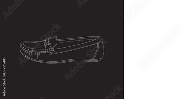 Fototapeta Shoe Line art vector outline drawing isolated on black background.
Shoe sketch, Sneakers vector,
Minimalist black and white vector illustration.