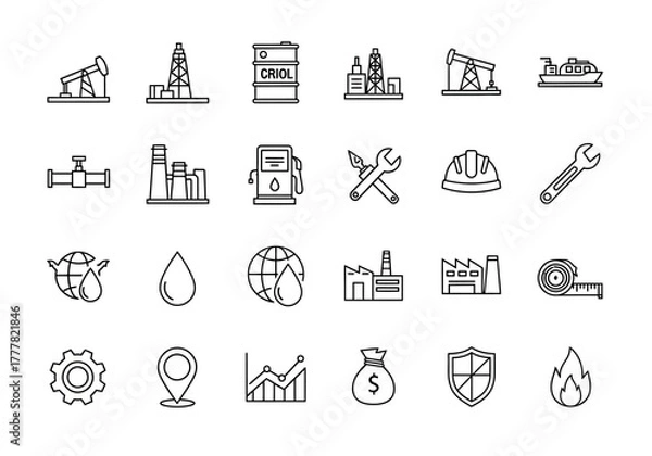 Fototapeta Oil and Gas Industry Line Icons Set: Exploration Production and Finance.