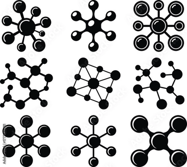 Obraz Collection of black and white molecular structure icons