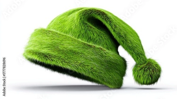 Fototapeta Green hat with a green fuzzy ball on top. The hat is made of grass and has a green color