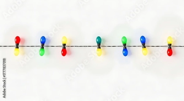 Fototapeta String of colorful illumination devices stretches horizontally across a clean white surface