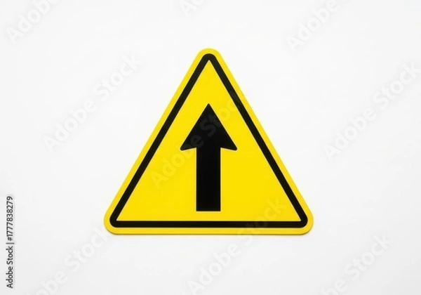 Fototapeta Yellow triangle sign with black arrow isolated on white background for warning concept