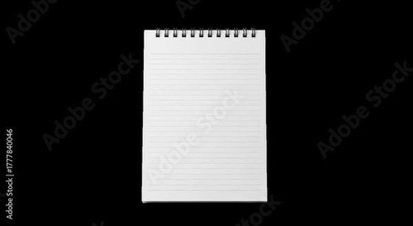 Obraz White lined notepad with spiral binding, top view, isolated on transparent background