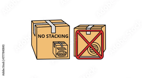 Fototapeta Vector  two cardboard boxes, one labeled no stacking and the other with a red prohibition symbol