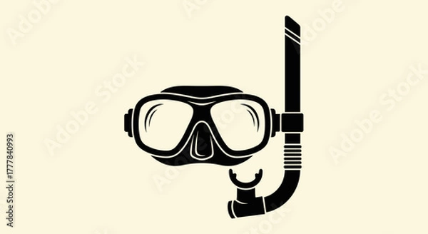 Fototapeta Vector  illustration of a snorkel mask with a breathing tube for underwater exploration gear usage