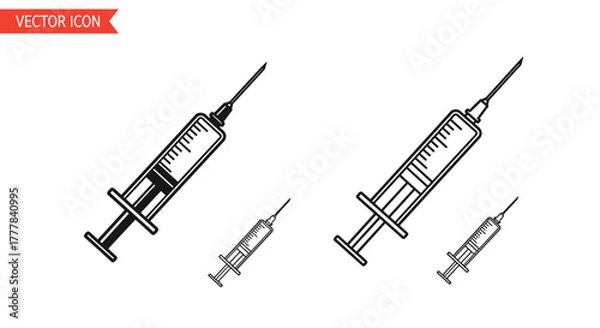 Obraz Vector  two sets of syringes in varying sizes depicted in black and outline style illustration