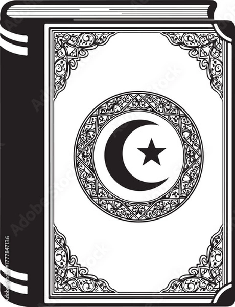 Fototapeta Ornate book cover featuring Islamic crescent moon and star design