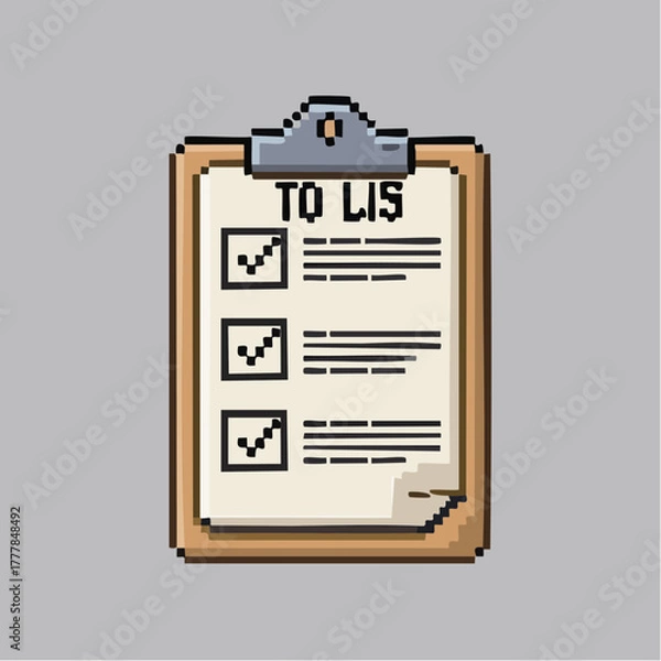 Obraz Pixel To-Do List Icon – Retro Office Planner, Schedule, and Task Management Design