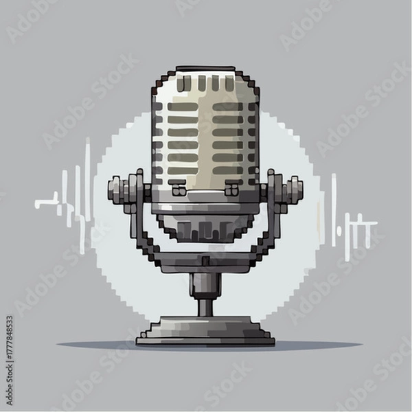 Fototapeta Retro Pixel Microphone Icon – Vintage Studio Mic for Music, Podcast, and Audio Design