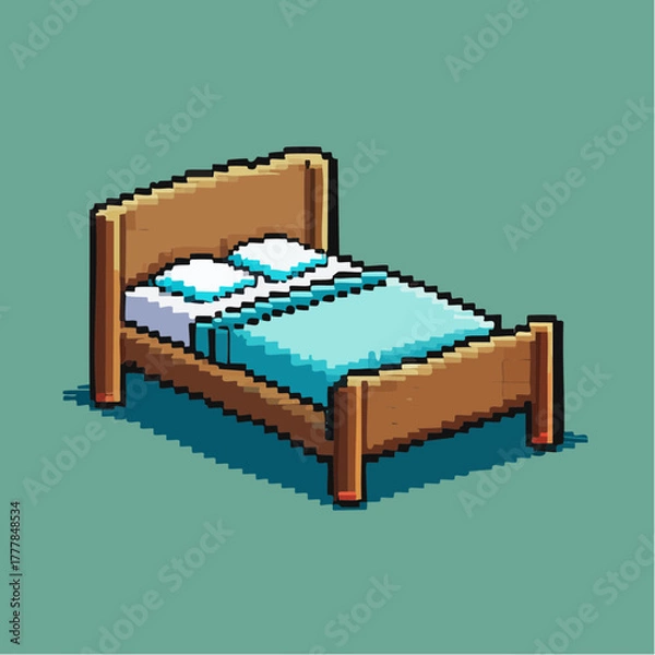 Obraz Pixel Art Bed Icon – Bedroom Furniture Asset for Game Environments