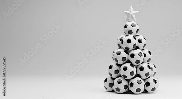 Obraz Creative Christmas Tree Made of Soccer Balls on White Background