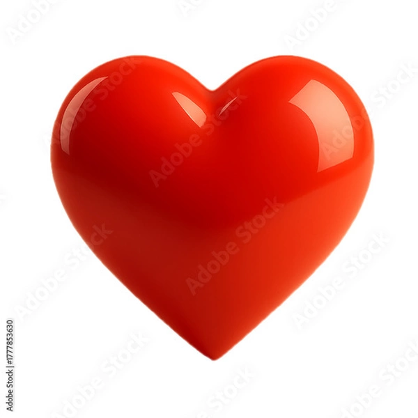 Fototapeta A vibrant 3D red heart symbol with a smooth glossy finish, representing love, affection, and romance. Perfect for Valentine’s Day designs, greeting cards, and emotional digital artwork.