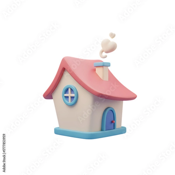 Obraz Adorable cartoon house with heart shaped smoke conveys warmth, love, and family values isolated on transparent background png